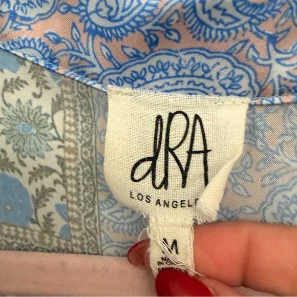 dRA Los Angeles blue boxy silky patchwork button down top M - Picture 4 of 7